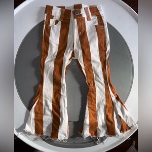 Striped Flared Raw Hem Pants